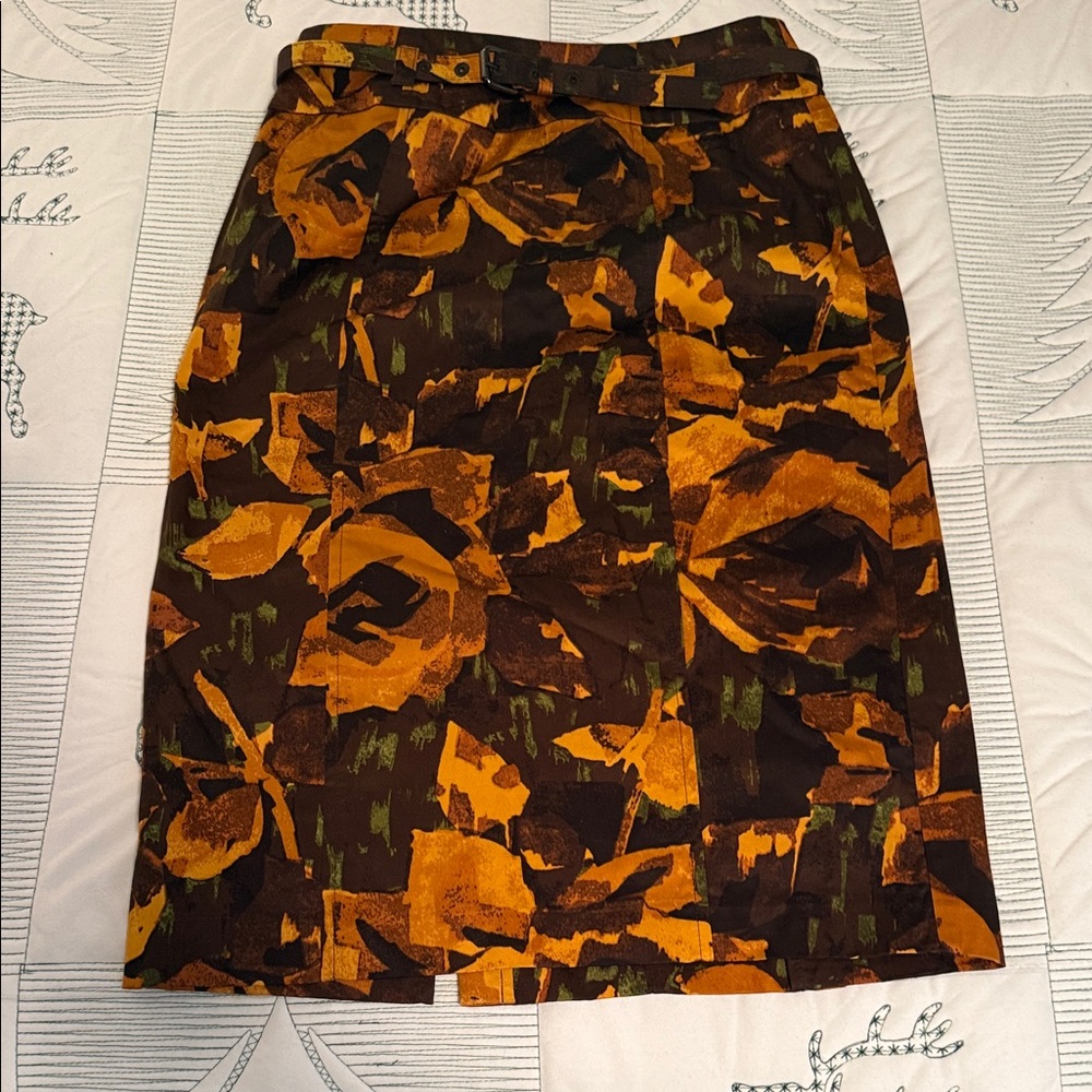 New York & Company Abstract Brown and Orange Unlined Pencil Skirt-0